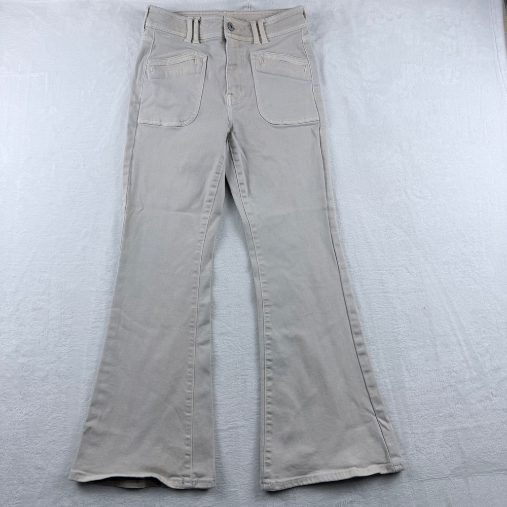 American Eagle Wide Leg Utility Pants Cream Stretch Flare Pocket Pants 4 Short